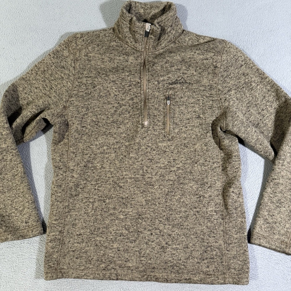 Eddie Bauer Sweater Mens Medium Brown Pullover Outdoor Hiking Camp Quarter‎ Zip